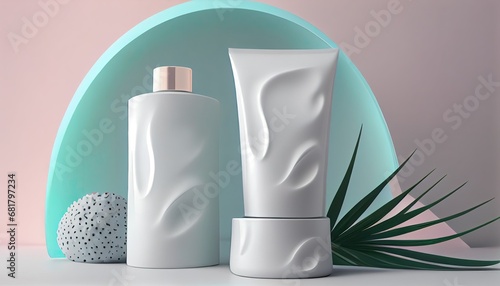 cosmetic lotion cream mockup beauty treatment containner bottle product abstract background 3d rendering chemical standing spa skin pharmacy no one improvement label lifestyle marketing photo