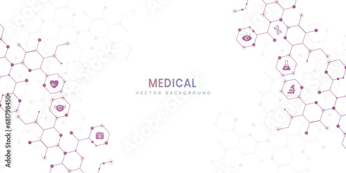 Abstract hexagonal geometric wallpaper. White background. Health care and science icon pattern medical innovation concept background vector design.
