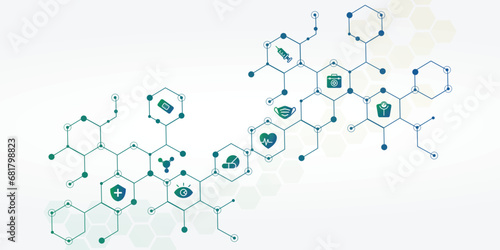 Abstract hexagonal geometric wallpaper. White background. Health care and science icon pattern medical innovation concept background vector design.
