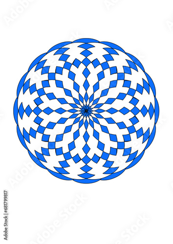 rosette mit 16 strahlen aus bluem rautenmuster, modernes abstraktes design, 3D,