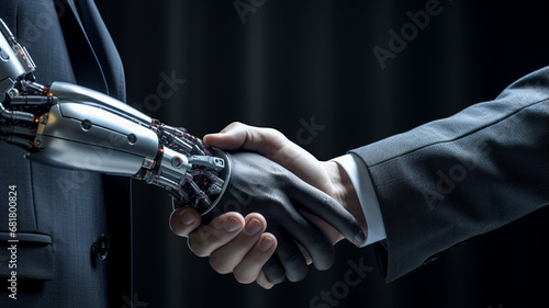 Businessman shaking robot's hand