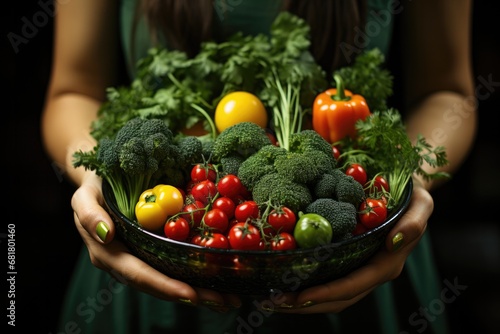 Healthy lifestyle  Woman in green with a veggie platter