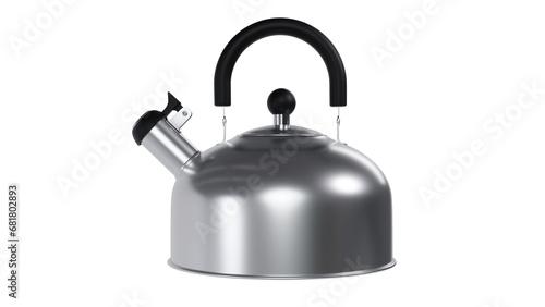 Modern kettle with whistle isolated on transparent and white background. Kettle concept. 3D render