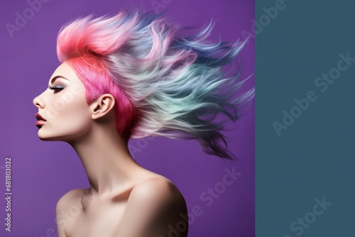 Vibrant Hair coloring colorful. Girl style. Generate Ai