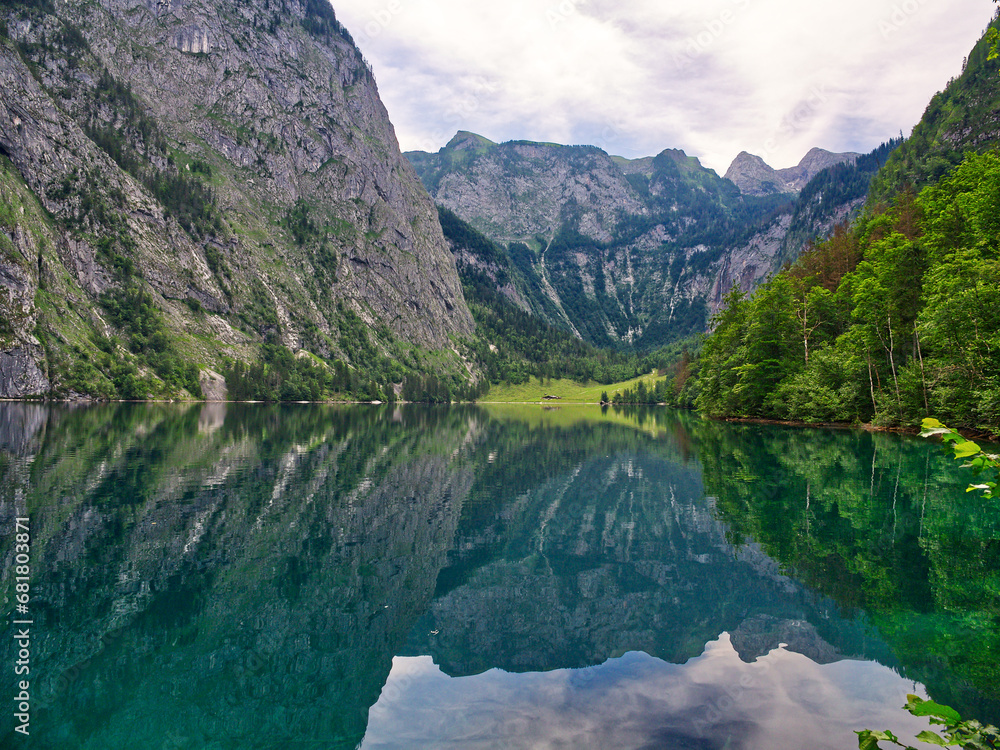 Majestic view of lake Obersee reflections in Bavaria, Germany