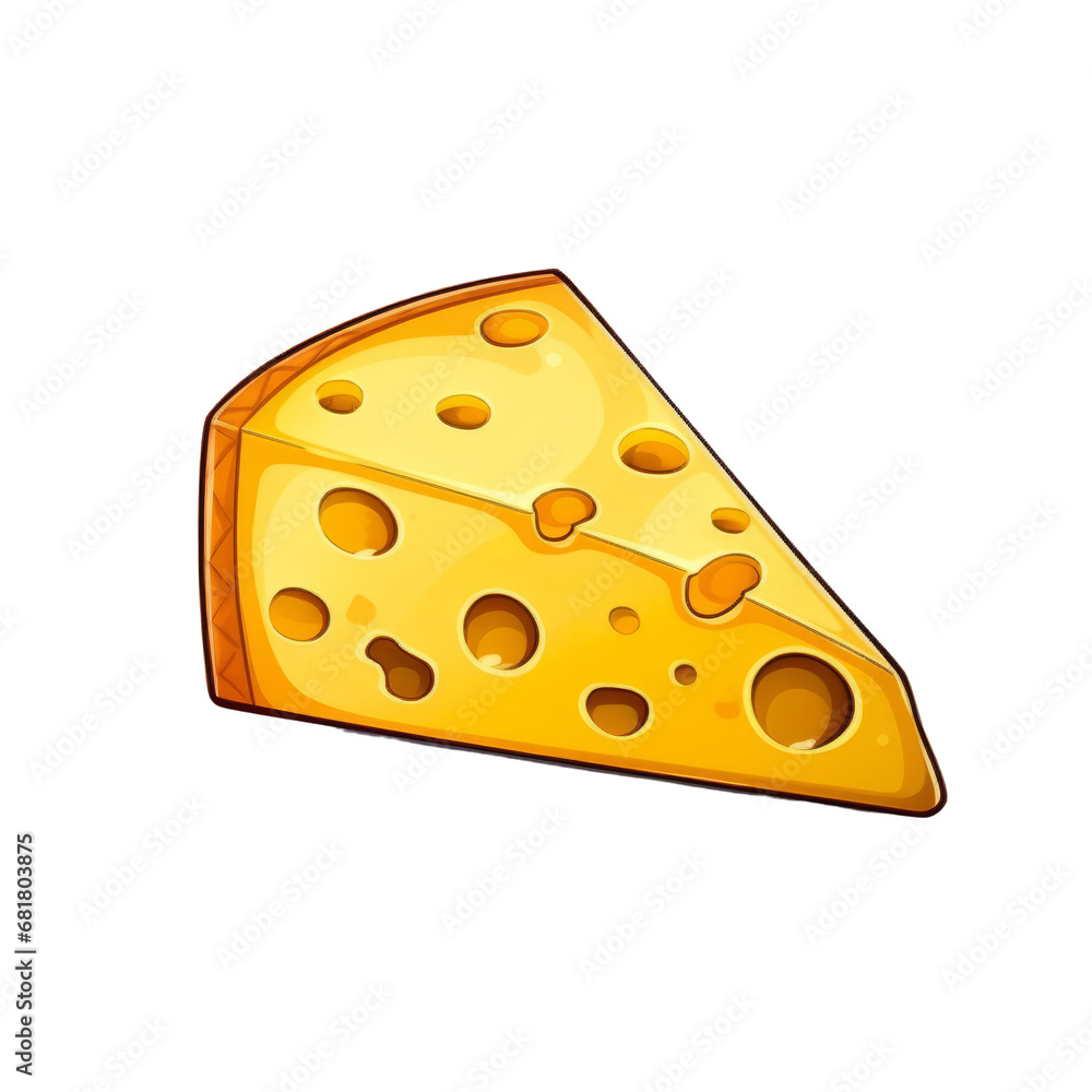A cartoon illustration of a tasty slice of yellow cheese with holes. A cartoon illustration of a tasty slice of yellow cheese with holes.