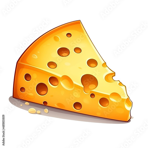 A cartoon illustration of a tasty slice of yellow cheese with holes and some loose bits around.