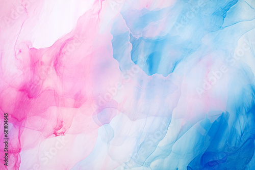 A serene blend of blue and pink inks creating a dreamy watercolor texture, ideal for backgrounds.