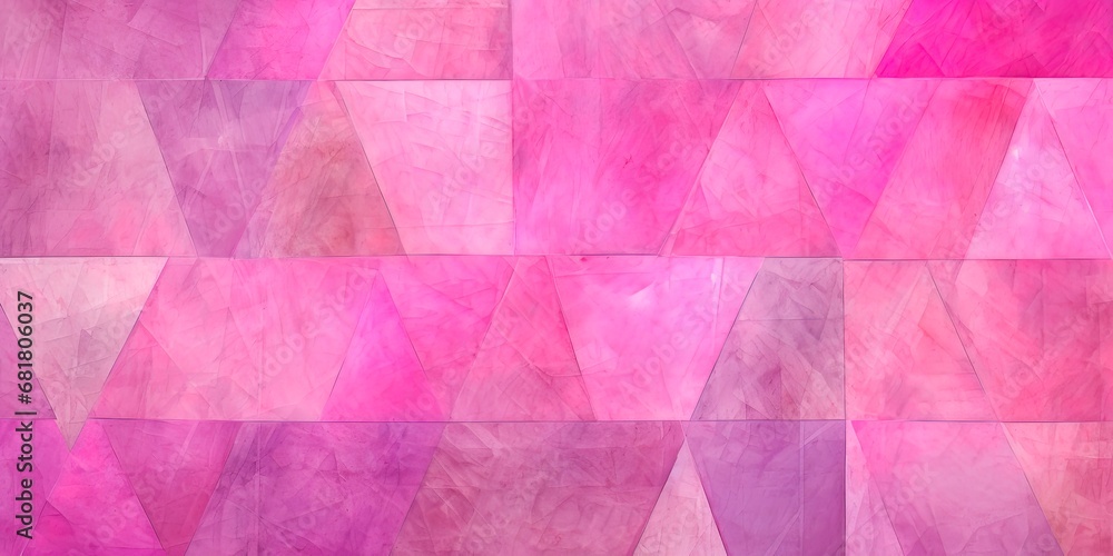 Fototapeta Pink, magenta textured surface with triangles, shapes. Bright colors creating a geometric patterned design for card, banner. Distressed, watercolor style.
