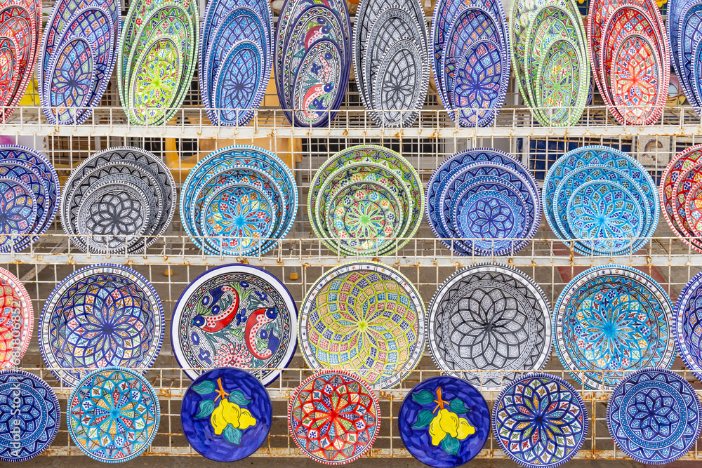 Colorful bowls for sale in Tunisia.