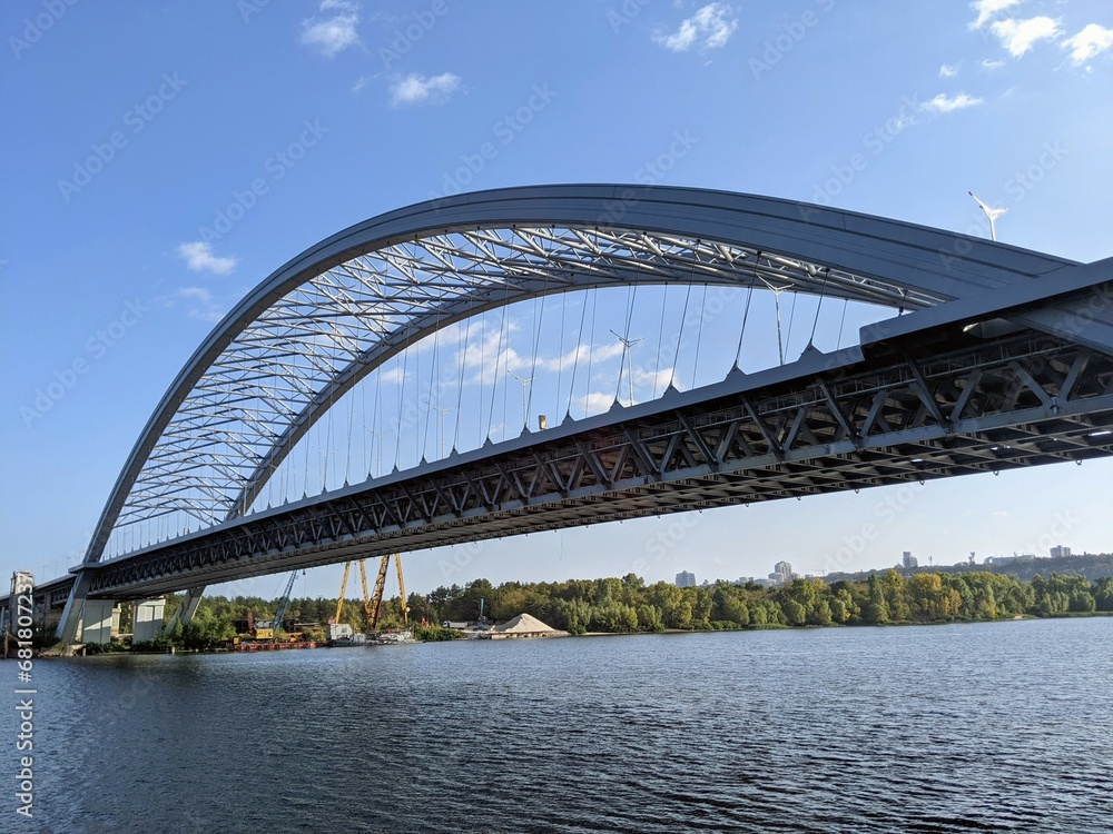 Podilsky Bridge under construction in Kyiv