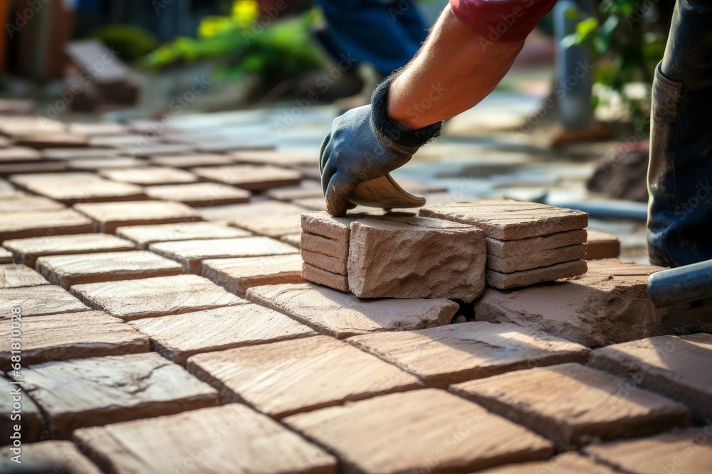 Skilled Professional paver worker street. Industry path. Generate Ai Skilled Professional paver worker street. Industry path. Generate Ai