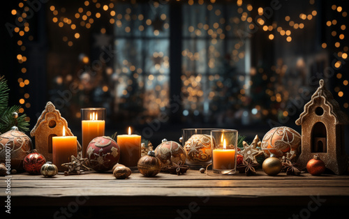 bożonarodzeniowe wypieki, pierniki i ozdoby świąteczne, światełka, świece