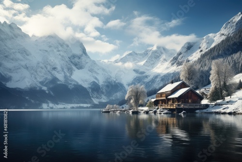 winter cabins on the waters Generative AI