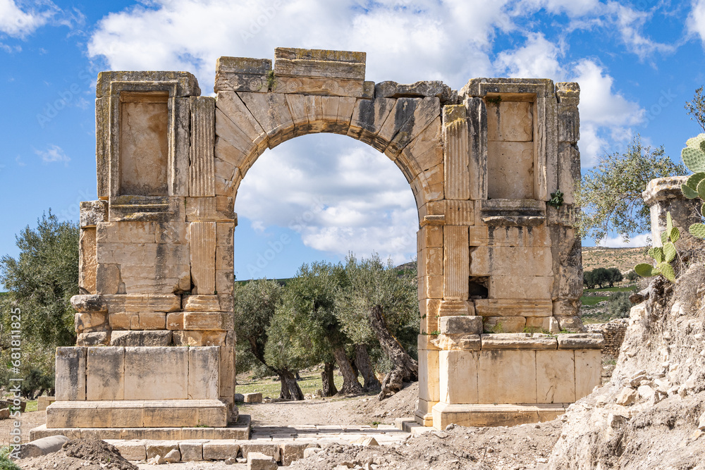 Alexander Severus' triumphal arch at the Roman ruins of Dougga, Tunisia.