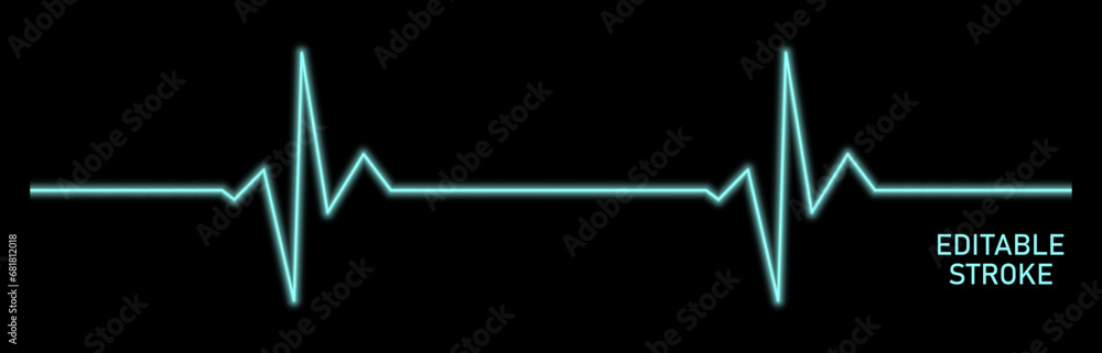 Editable stroke 3d heart diagram, neon EKG, cardiogram, heartbeat line vector design to use in healthcare, healthy lifestyle, medical laboratory, cardiology project. 