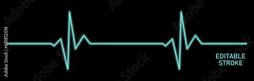 Editable stroke 3d heart diagram, neon EKG, cardiogram, heartbeat line vector design to use in healthcare, healthy lifestyle, medical laboratory, cardiology project. 