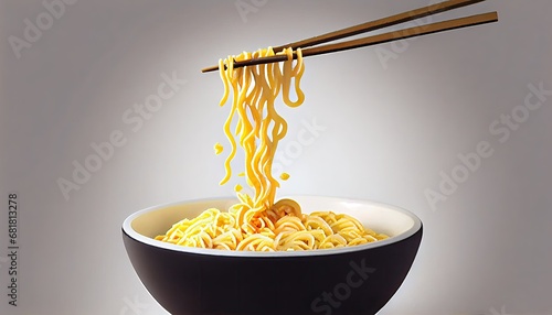Chinese noodle Japanese Instant Chopped chopsticks form white bowl twist swirl shape ramen lunch asian pasta isolated meal food eat soup asia fresh cup hot chopstick traditional tasty oriental photo