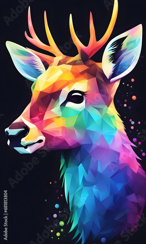 Deer Colorful Watercolor Animal Artwork Digital Graphic Design Poster Gift Card Template