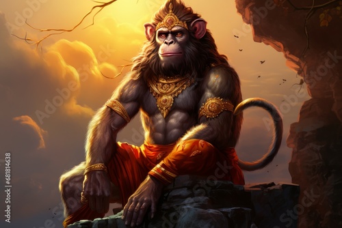 Hanuman monkey god. Indian religion. Generate Ai