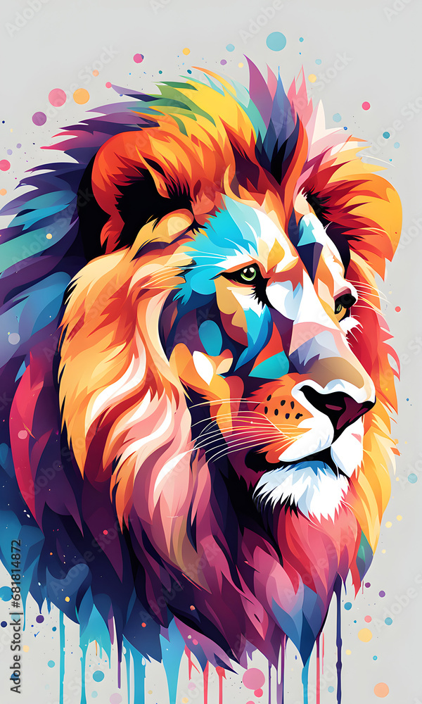 Lion Colorful Watercolor Animal Artwork Digital Graphic Design Poster Gift Card Template