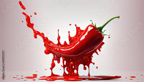 Obraz na plátně Red Chili Splash food white hot background sauce ingredient fresh isolated peppe