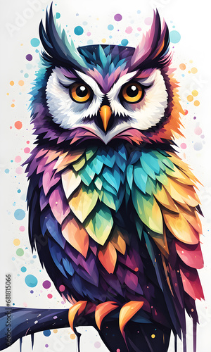 Owl Colorful Watercolor Animal Artwork Digital Graphic Design Poster Gift Card Template