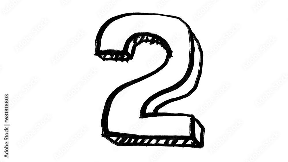 Obraz premium brush stroke hand drawn PNG image with transparent background number 2