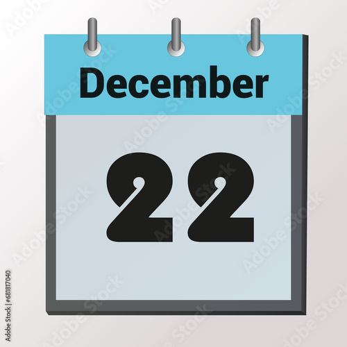 vector calendar page with date December 22, light colors
