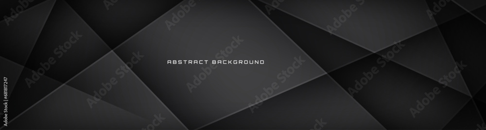 3D black techno abstract background overlap layer on dark space with polygonal shape effect decoration. Modern graphic design element cutout style concept for banner, flyer, card, or brochure cover - obrazy, fototapety, plakaty 