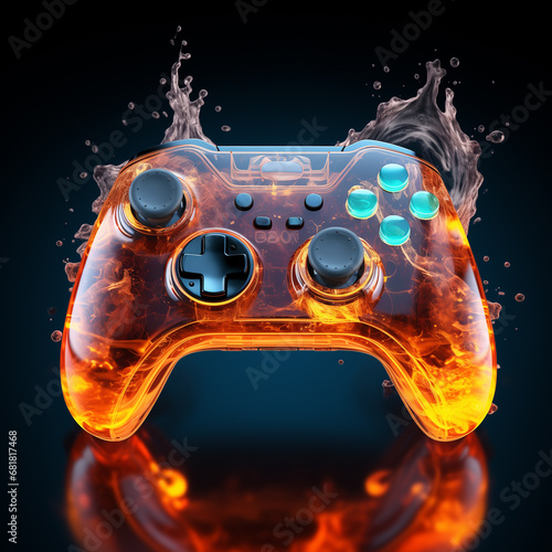 Video game gaming controller with fire background photo