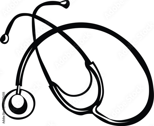 Cartoon Black and White Isolated Illustration Vector Of A Medical Doctors Stethoscope  photo