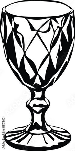 Cartoon Black and White Isolated Illustration Vector Of A Glass Goblet Chalice Cup 