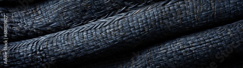 Close-up of Coiled Black or Dark Blue Rope with Textured Surface