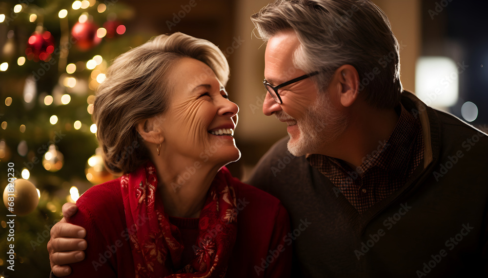 Mature couple enjoying Christmas atmosphere and generous day