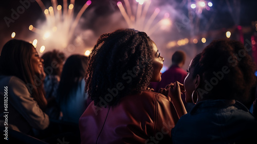 Black female friends at a New Years Eve Bonfire Night Fireworks Display