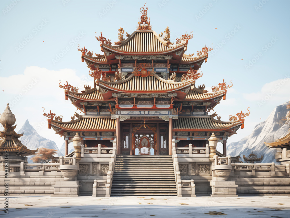 Naklejka premium Traditional temple in the Chinese traditional style, lunar New Year festival. 3D style