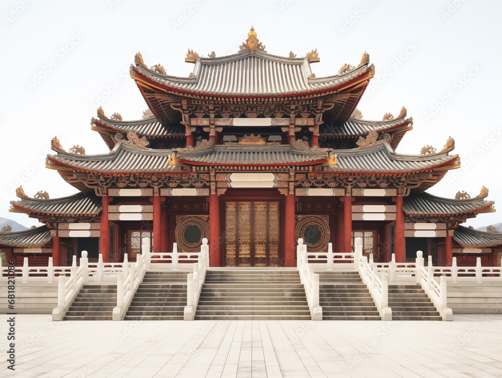 Traditional temple in the Chinese traditional style, lunar New Year festival. 3D style Traditional temple in the Chinese traditional style, lunar New Year festival. 3D style