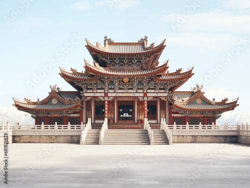 Traditional temple in the Chinese traditional style, lunar New Year festival. 3D style © Anna