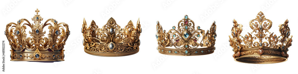 Beautiful gold crown  Hyperrealistic Highly Detailed Isolated On Transparent Background Png File