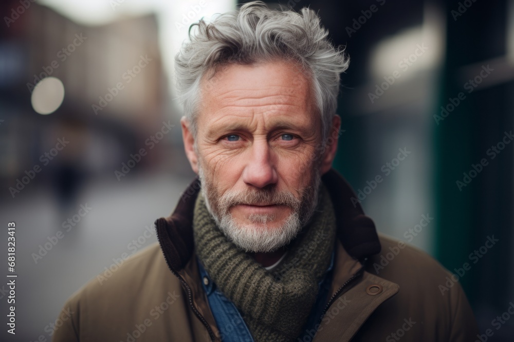 Portrait of a senior man with grey hair and beard in the city Portrait of a senior man with grey hair and beard in the city