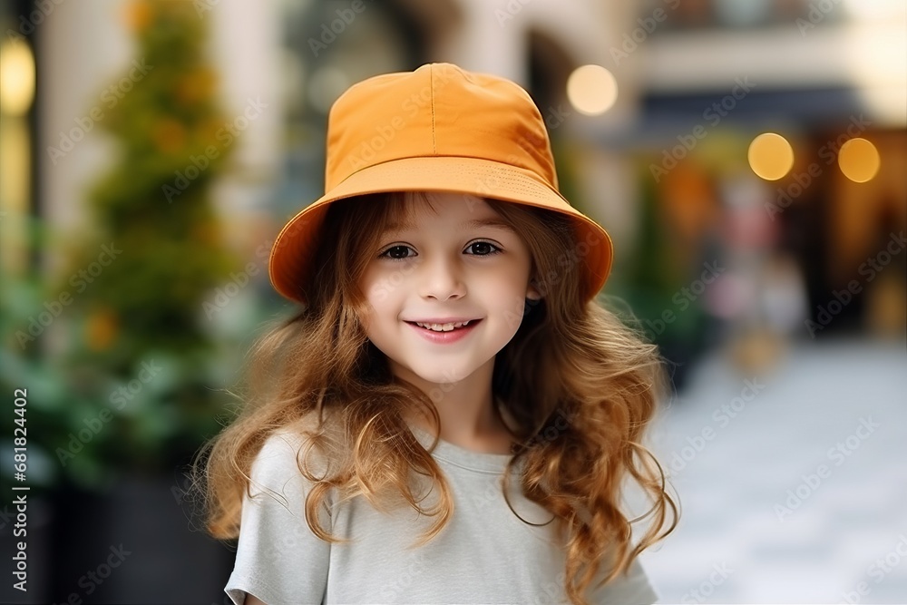 Portrait of a cute smiling little girl in orange hat, outdoors Portrait of a cute smiling little girl in orange hat, outdoors