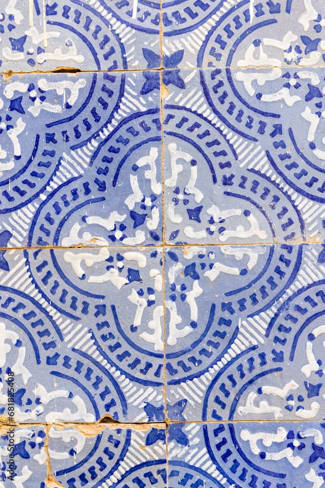 Blue decorative tiles on a house near the Tunis Souk.