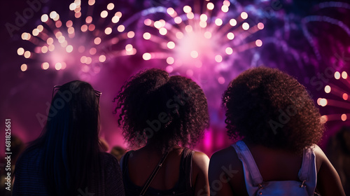 Black female friends at a New Years Eve Bonfire Night Fireworks Display