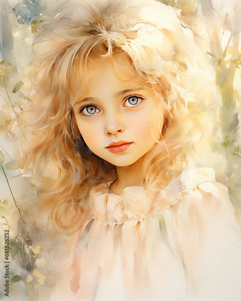 Friendly big eyes of a child: Dreamy Watercolor. Non-existent person. Friendly big eyes of a child: Dreamy Watercolor. Non-existent person.