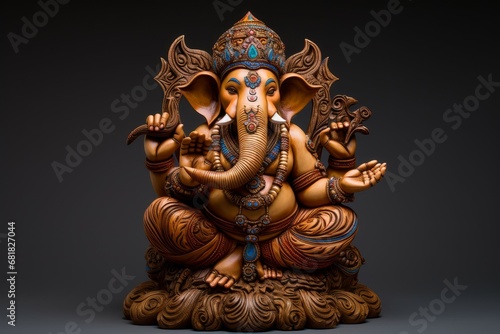 Hinduistic sculpture ganesha. Gold indian elephant. Generate Ai photo