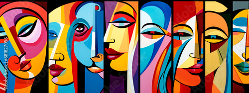 COLORFUL ARTISTIC GRAFFITI OF WOMEN IN CUBIST AND POP ART STYLE. legal AI 