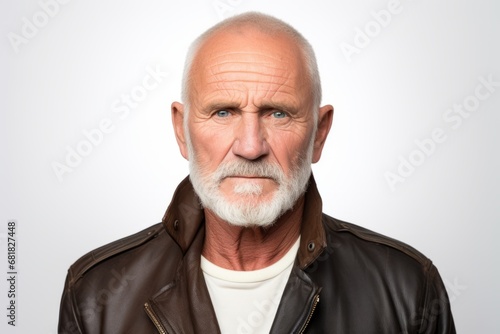 Portrait of a senior man with beard and mustache on white background
