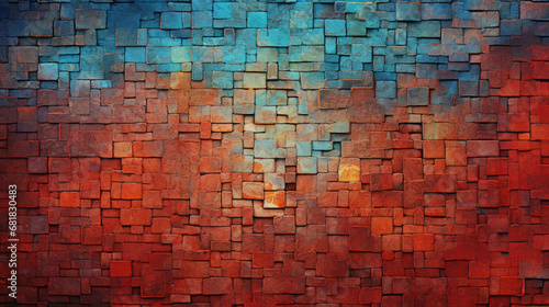 Brick wall background  radiant colorful grunge texture or pattern for design. Generative ai