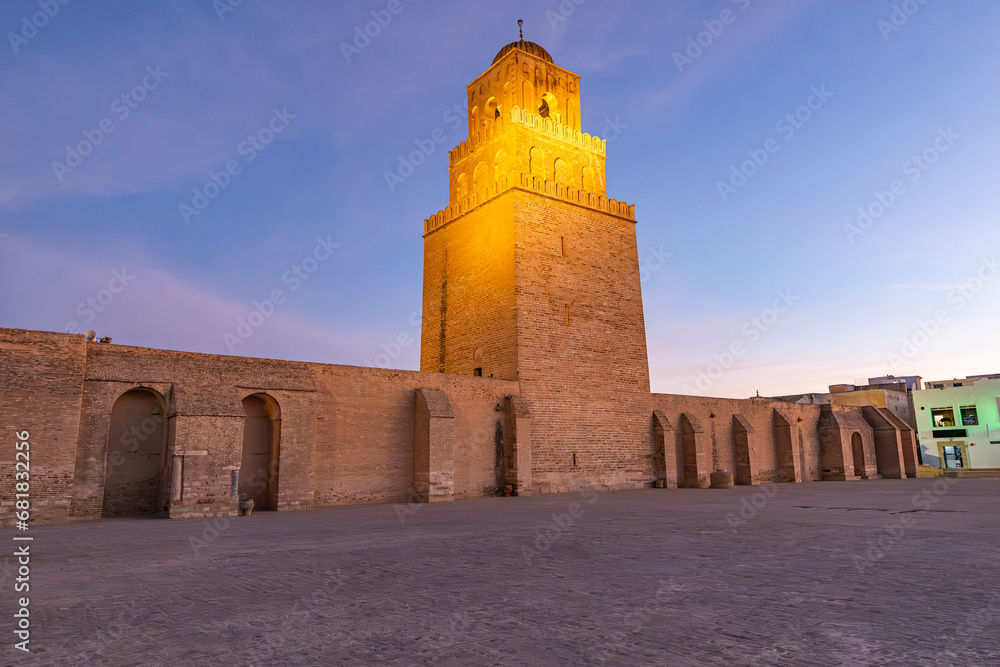 Evening view of the minaret of the Great Mosque of Kairouan.